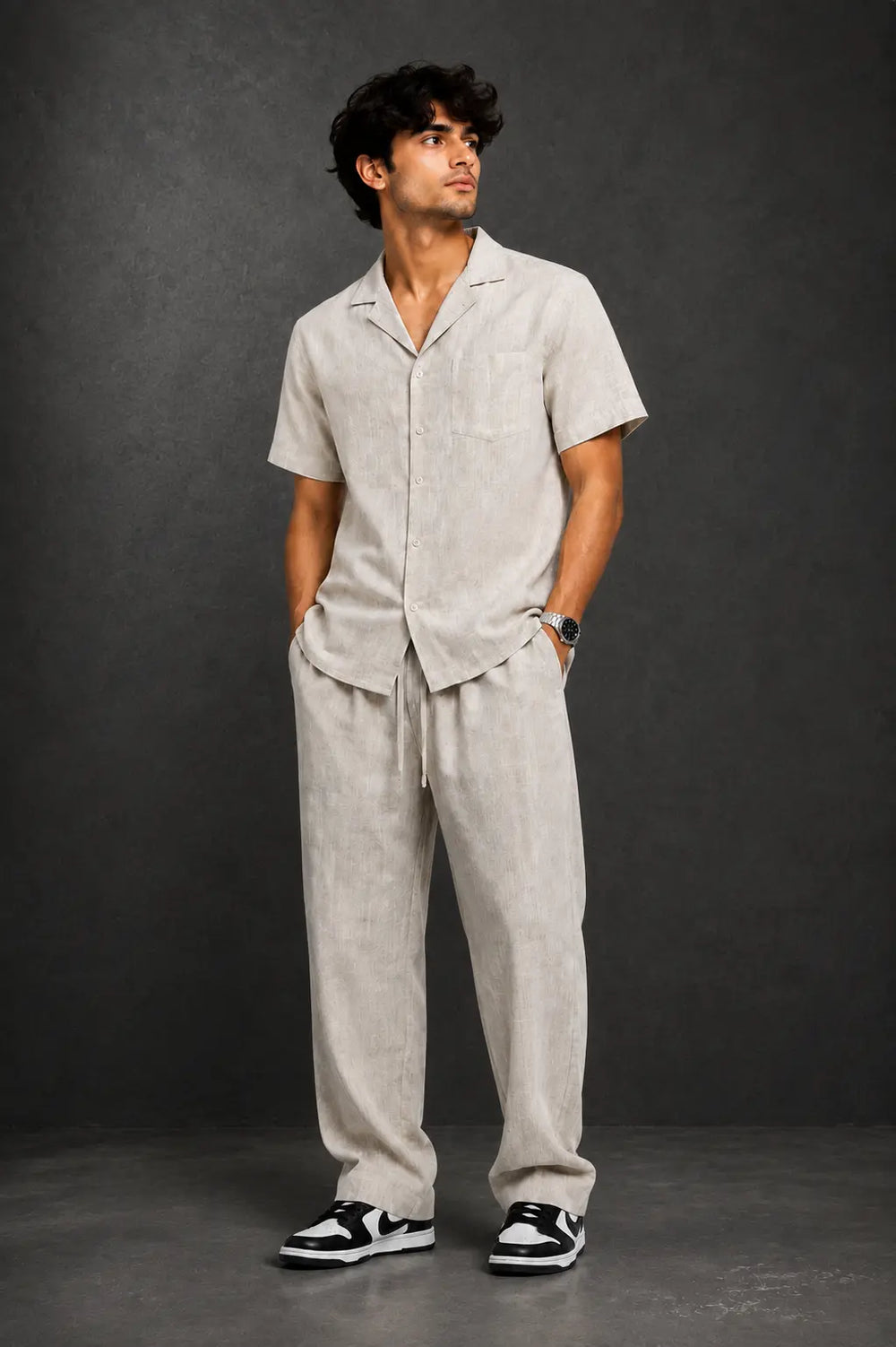 Off-White 2-Piece Set for Men | Textured Shirt & Trousers