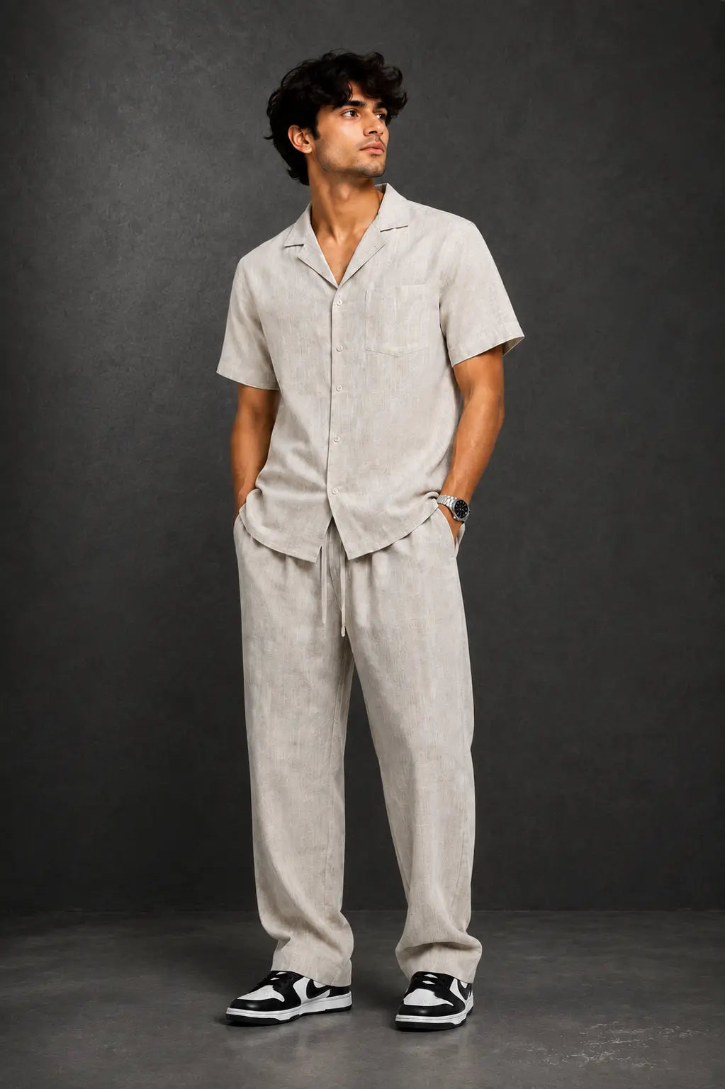 Off-White 2-Piece Set for Men | Textured Shirt & Trousers