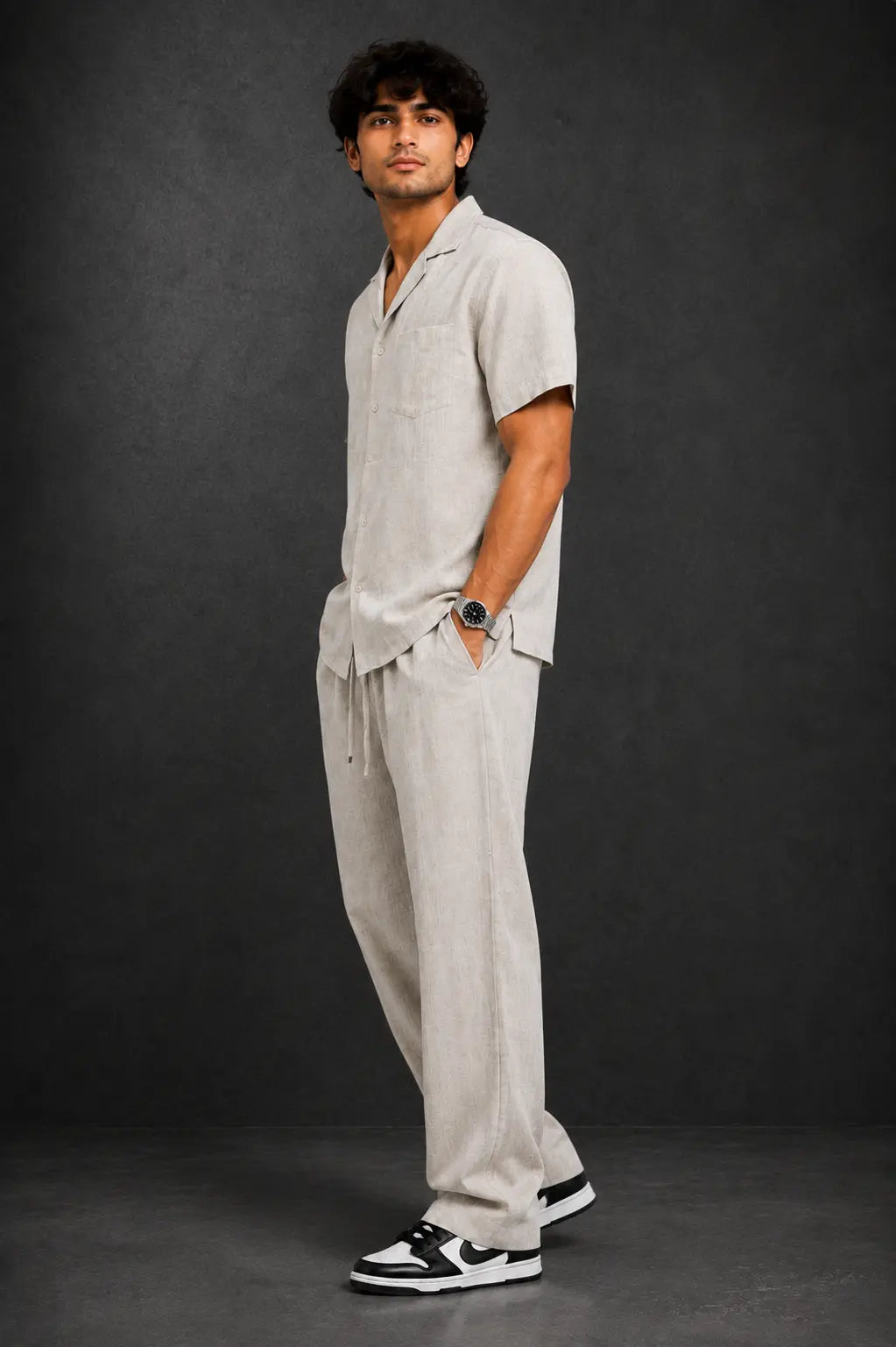 Off-White 2-Piece Set for Men | Textured Shirt & Trousers