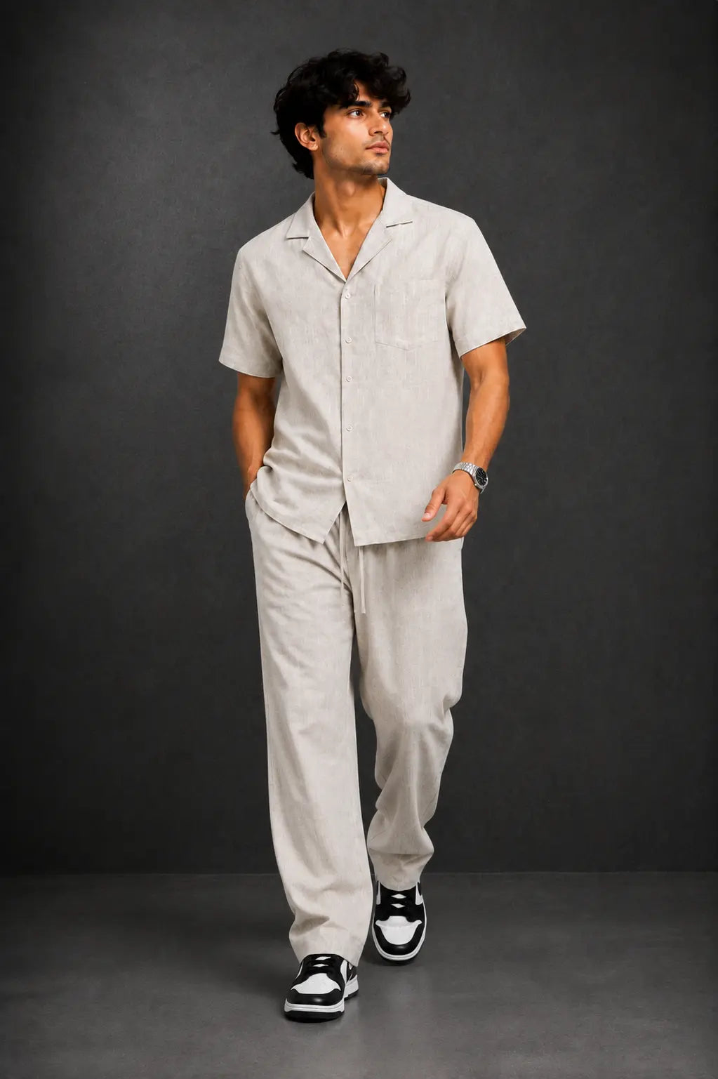 Off-White 2-Piece Set for Men | Textured Shirt & Trousers
