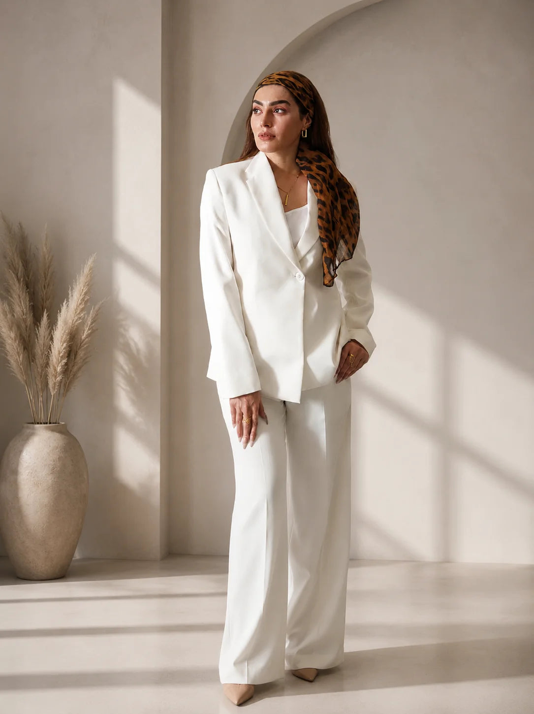 White Blazer 2-Piece Set | Women's Wide-Leg Trouser Suit