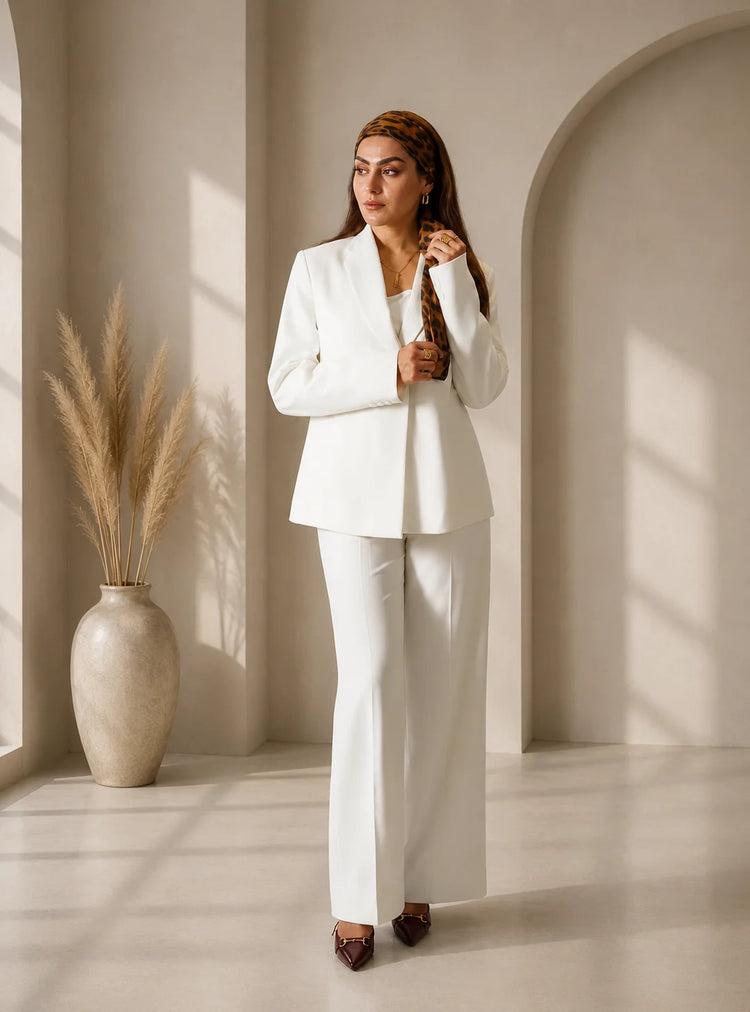 White Blazer 2-Piece Set | Women's Wide-Leg Trouser Suit