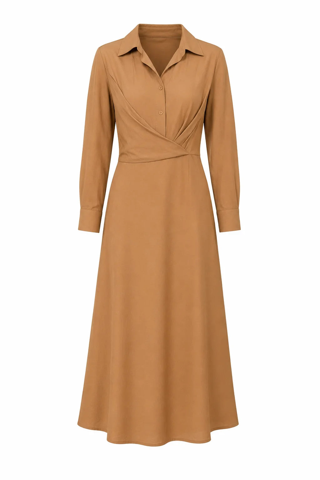 Camel Shirt Midi Dress | Women's Button Front Waist Dress