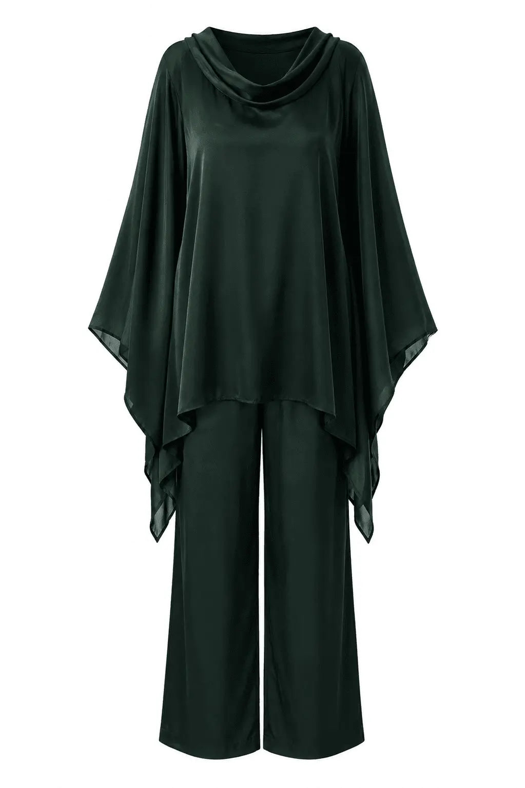 Emerald Green 2-Piece Poncho Set | Women's Elegant Outfit
